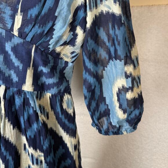 Love The Label Elise Boho Indie Printed Midi Dress Puff Sleeve Blue L - Picture 3 of 6